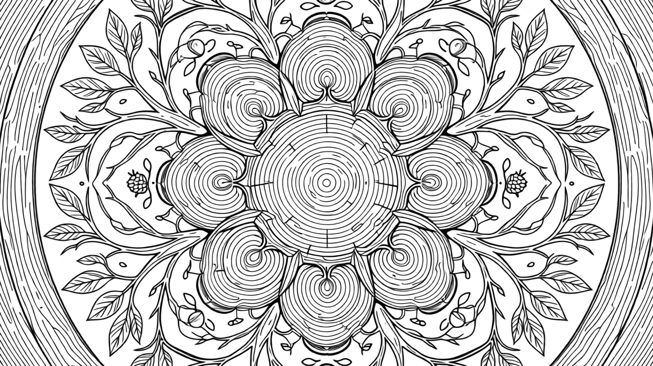 A mandala built from overlapping tree rings and branch patterns.