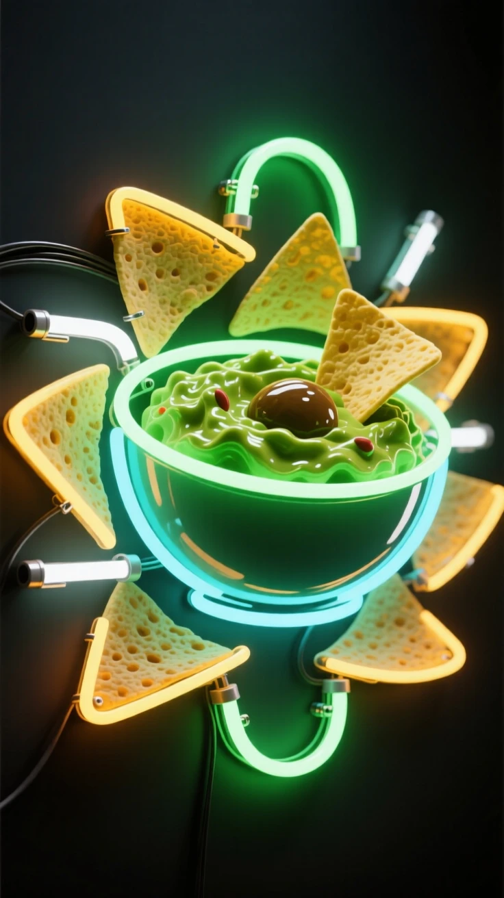 A bowl of fresh guacamole surrounded by tortilla chips.