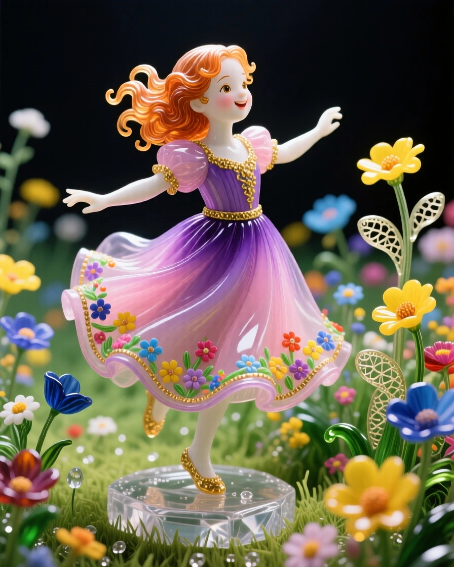 A little girl twirling in a poofy dress in a field of wildflowers, joyful and carefree.