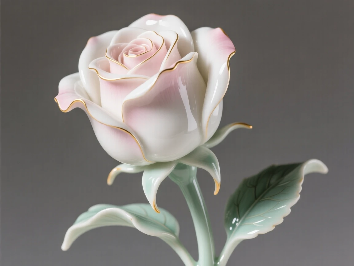 A single rose opening at first light, every petal rendered in exquisite detail.