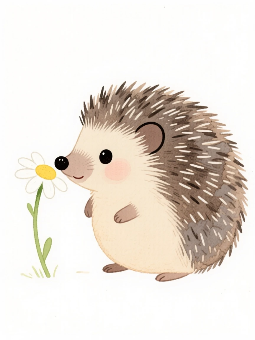 A hedgehog sniffing a single daisy