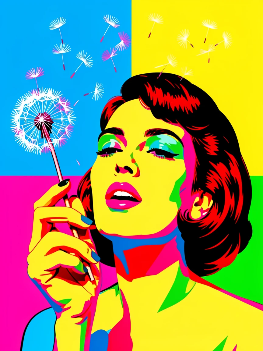 Woman blowing dandelion seeds into the wind