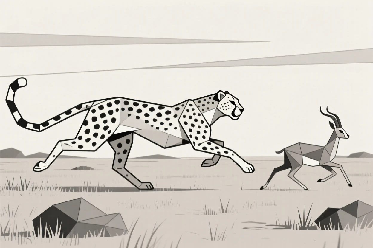 A cheetah sprinting across the savanna chasing prey