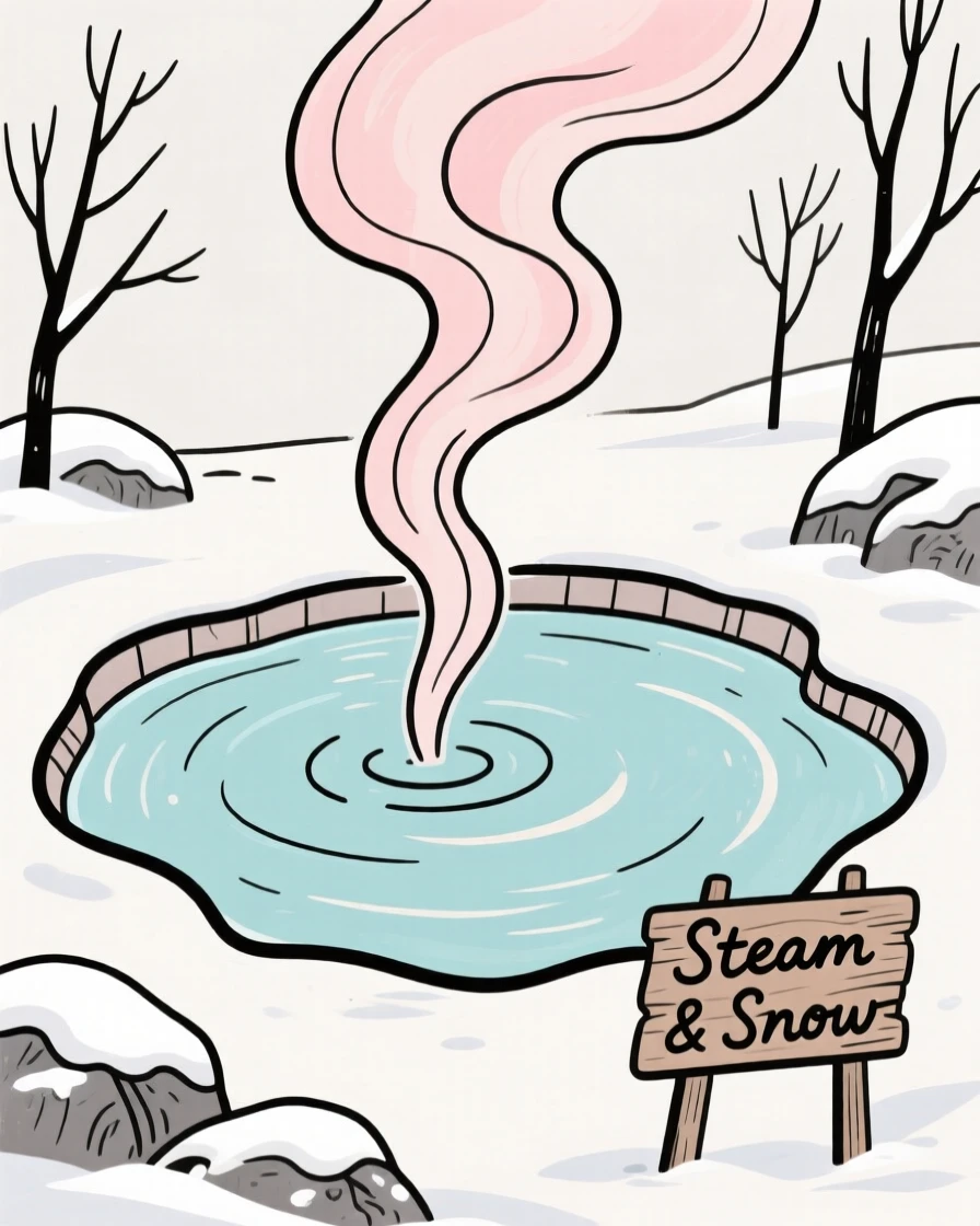 A hot spring steaming in winter