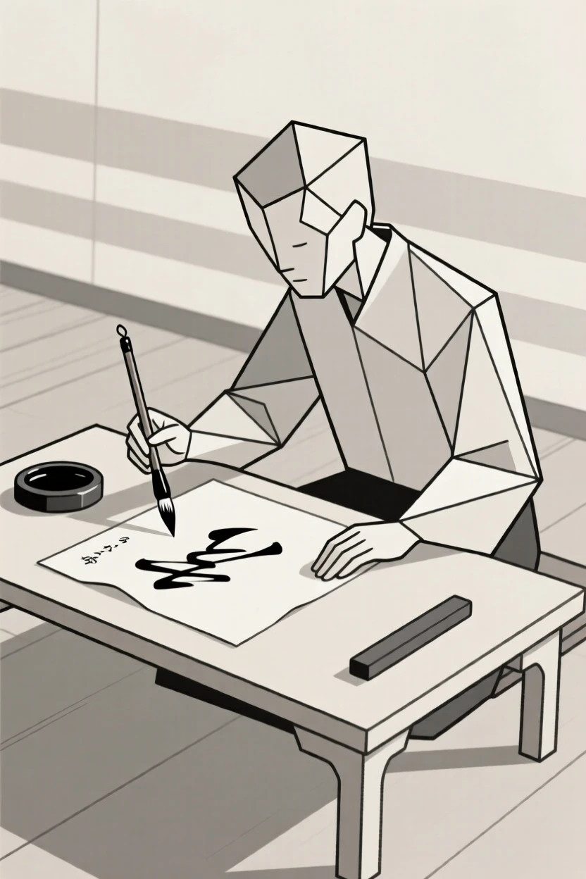 A calligrapher writing elegant script with a brush