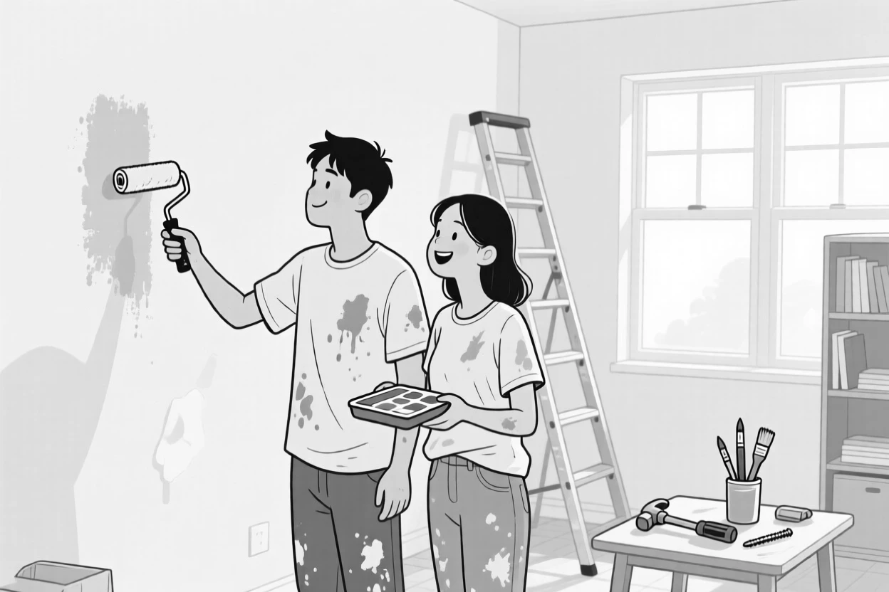 A couple renovating their first home together