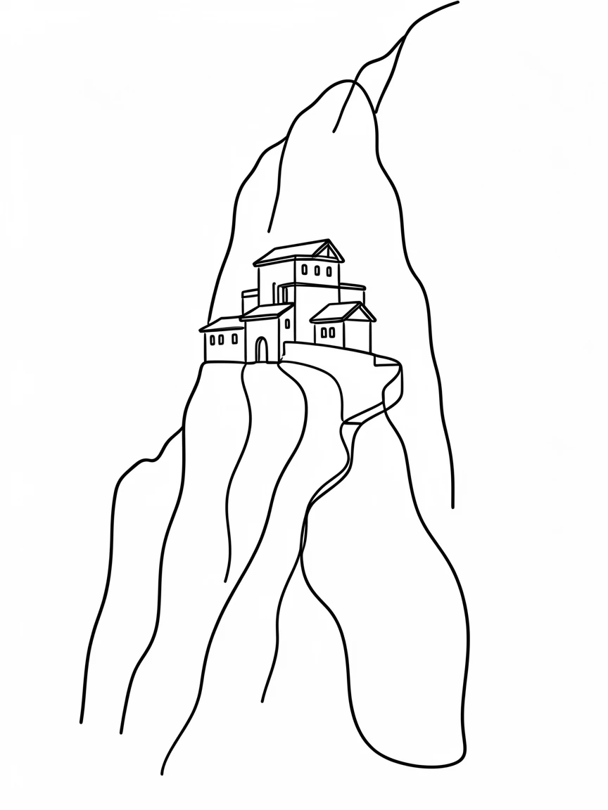 A cliffside monastery built into the face of a sheer rock wall