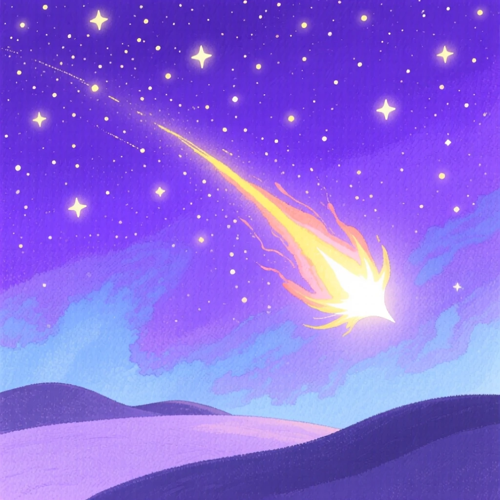 A comet streaking across a deep purple sky, full of wonder and discovery.