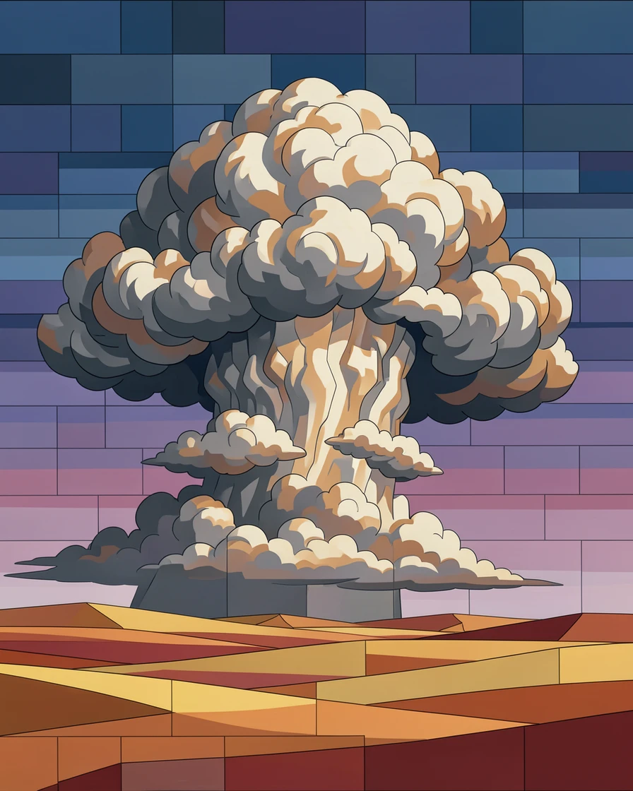 A wide panoramic view of a dramatic thunderhead cloud formation over a wide desert landscape, with dramatic clouds and rich natural color.