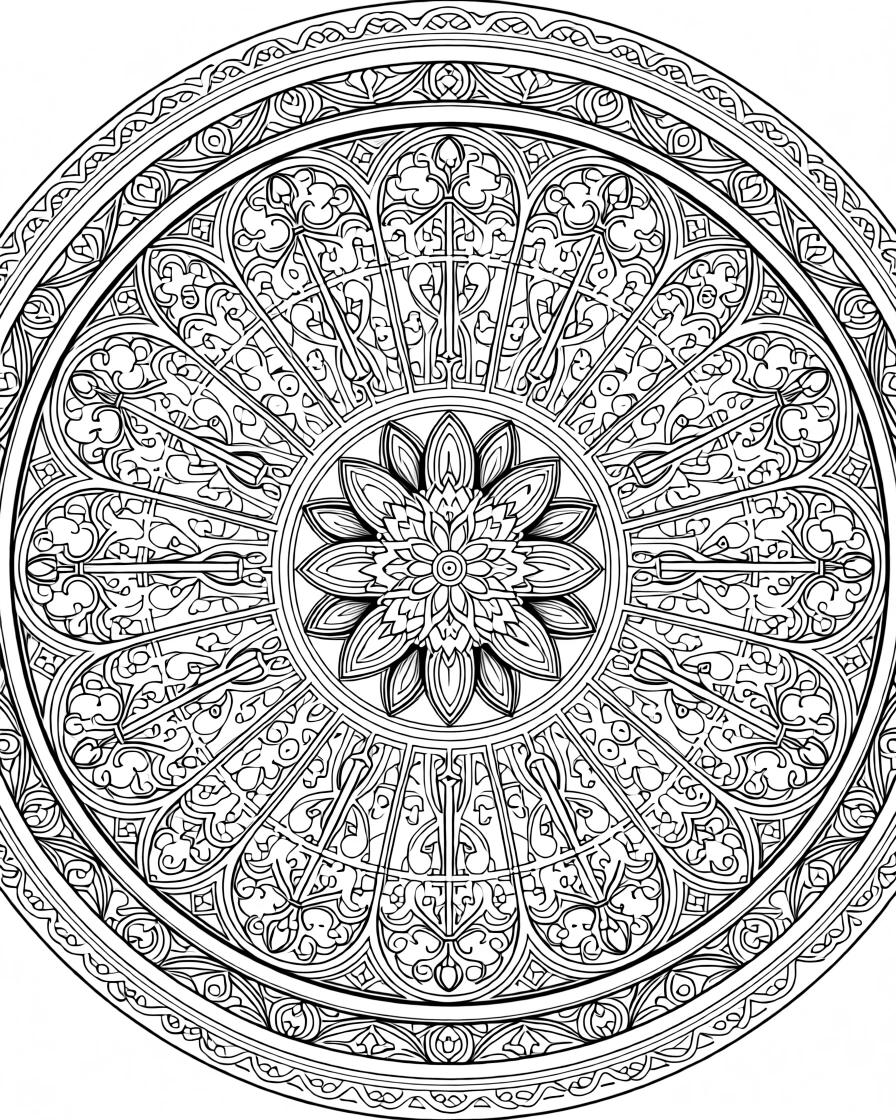 A mandala shaped like a rose window from a Gothic cathedral.