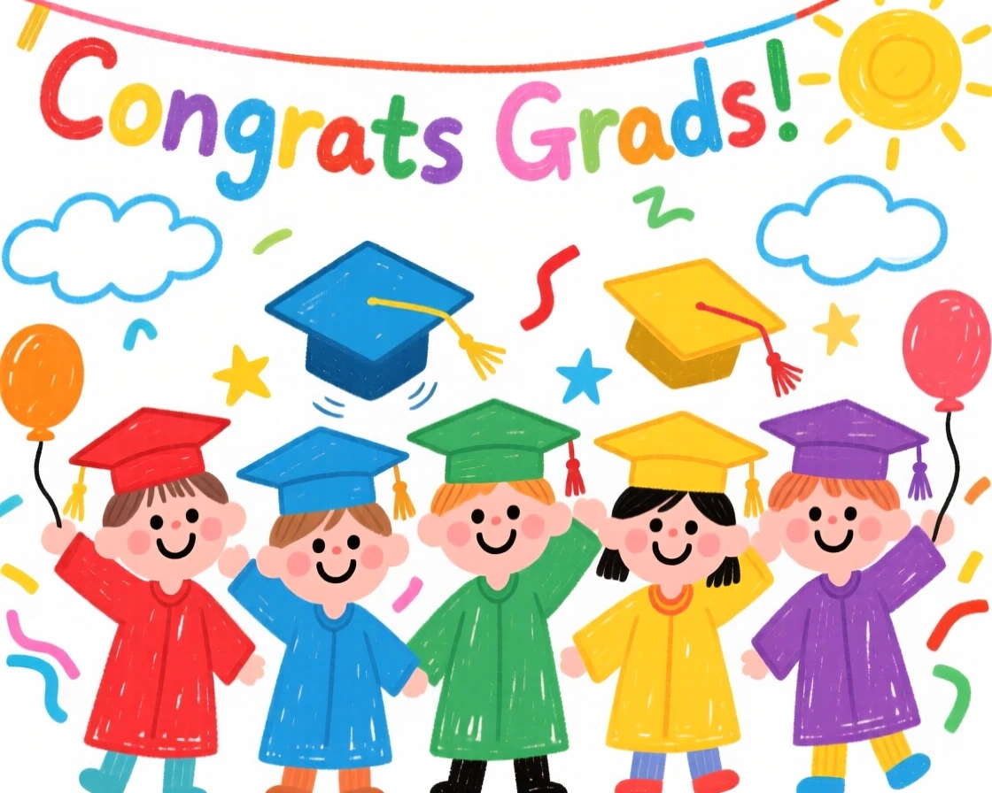 A graduation celebration with caps thrown joyfully into the air.