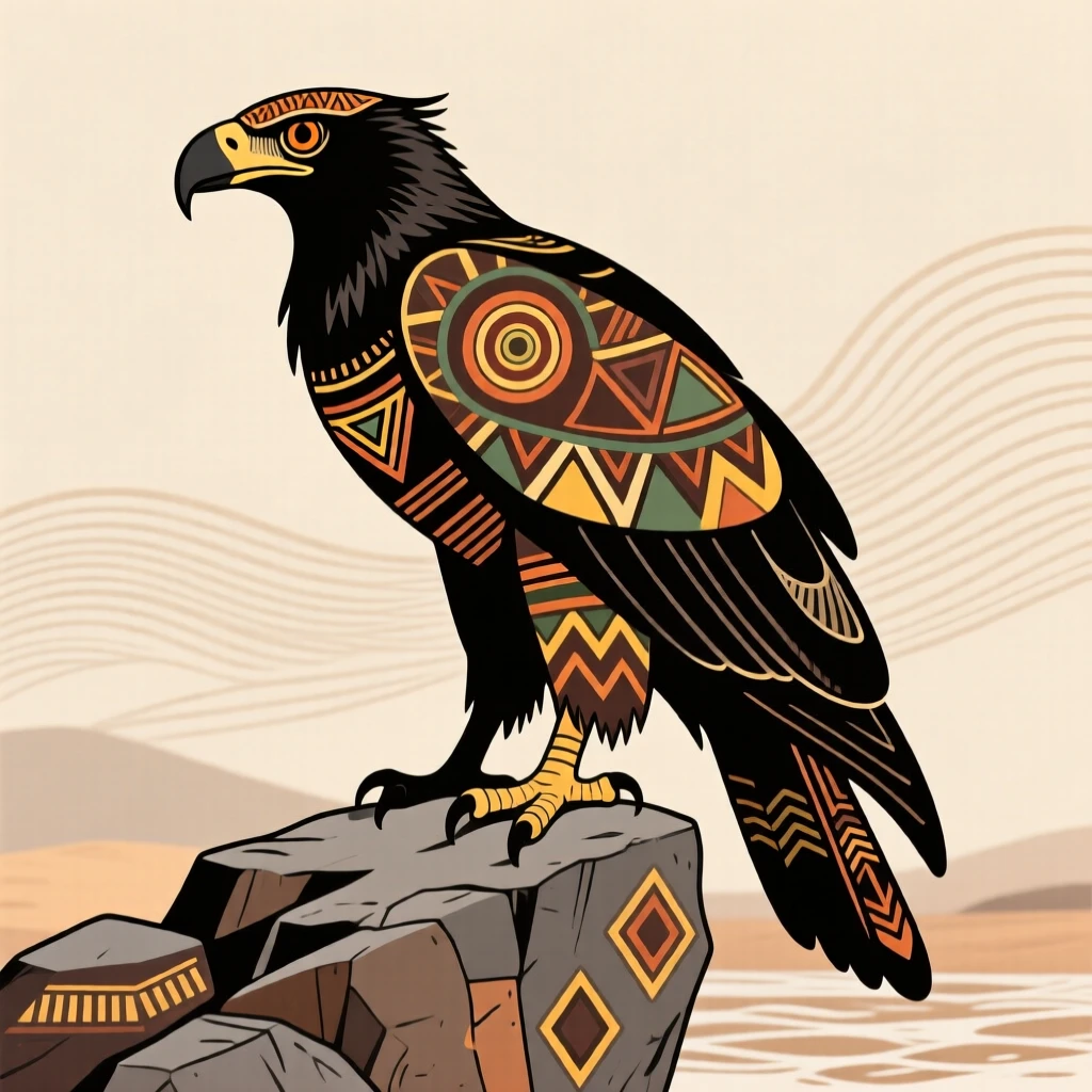 An African fish eagle balancing on a rocky ledge.