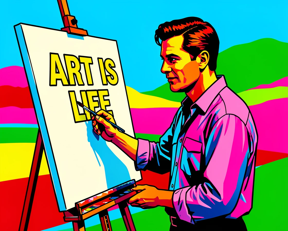 Man painting a canvas outdoors
