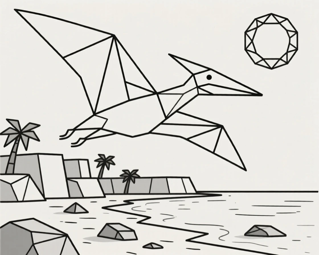 A Pterodactyl gliding above a prehistoric coastline