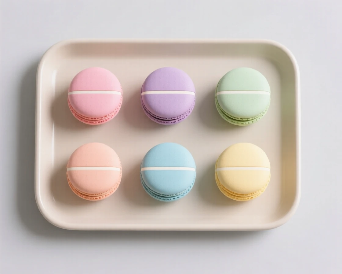 A tray of macarons in pastel colors
