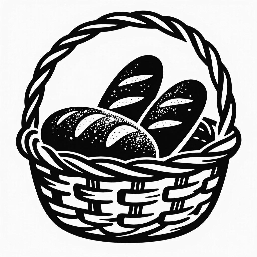 A basket of freshly baked bread loaves dusted with flour.