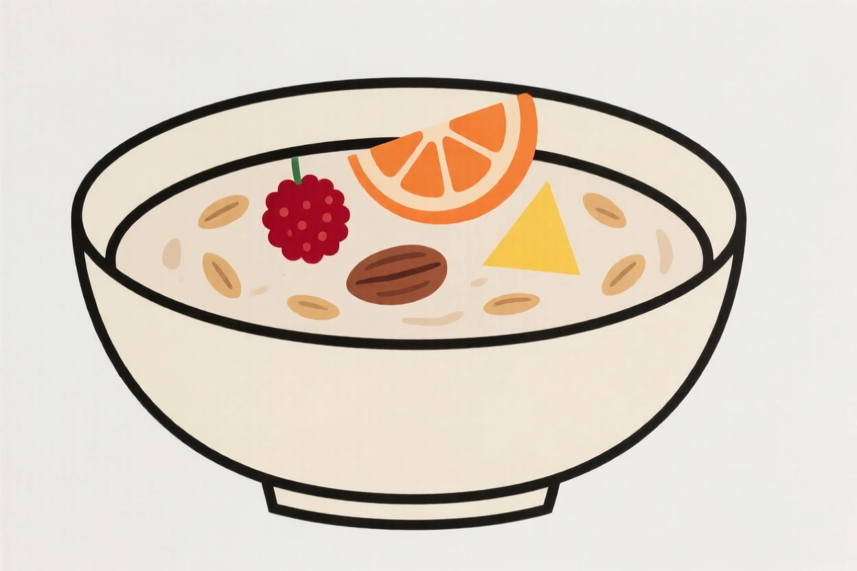 A bowl of oatmeal topped with fruit and nuts