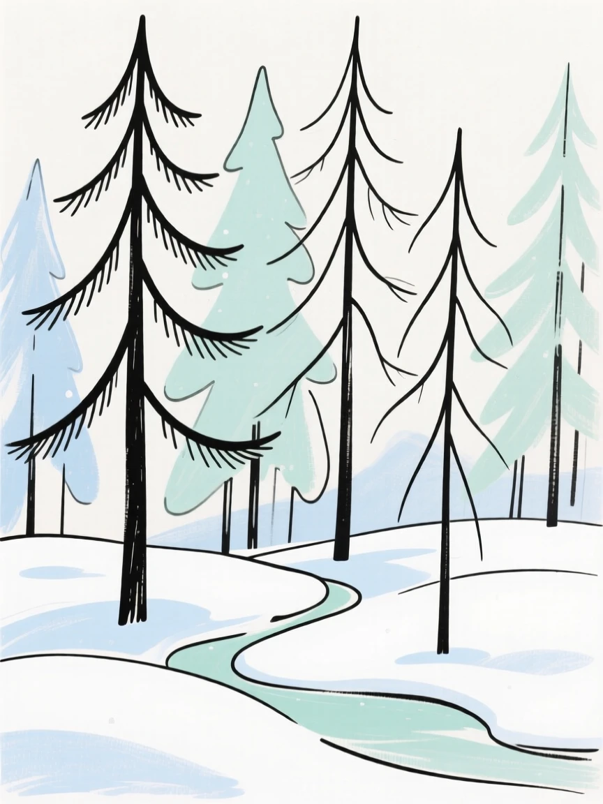 A pine forest blanketed in snow