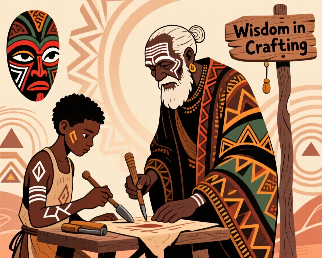 An elder craftsman training beneath the watchful eye of an elder.