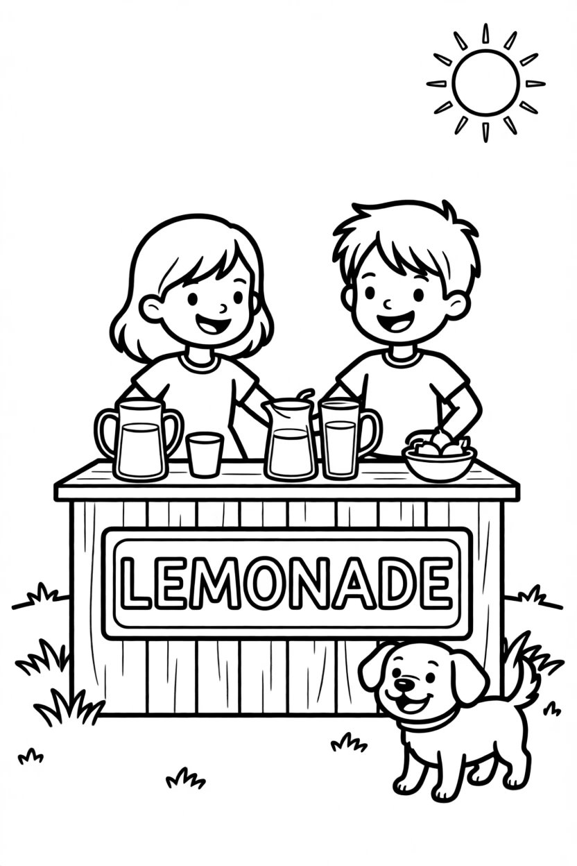A summer lemonade stand run by two children