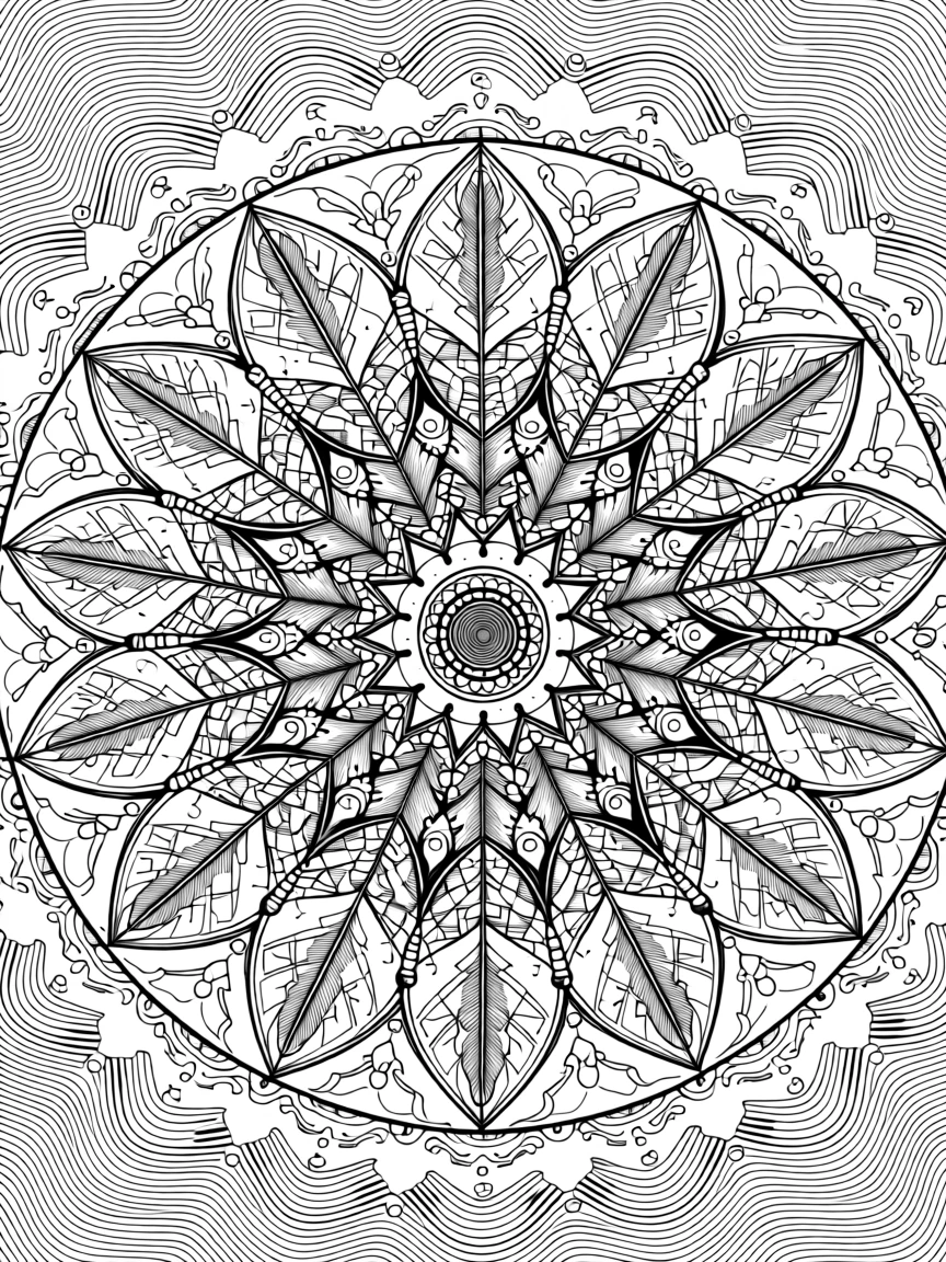 A mandala composed of nested elephant ear leaf shapes.