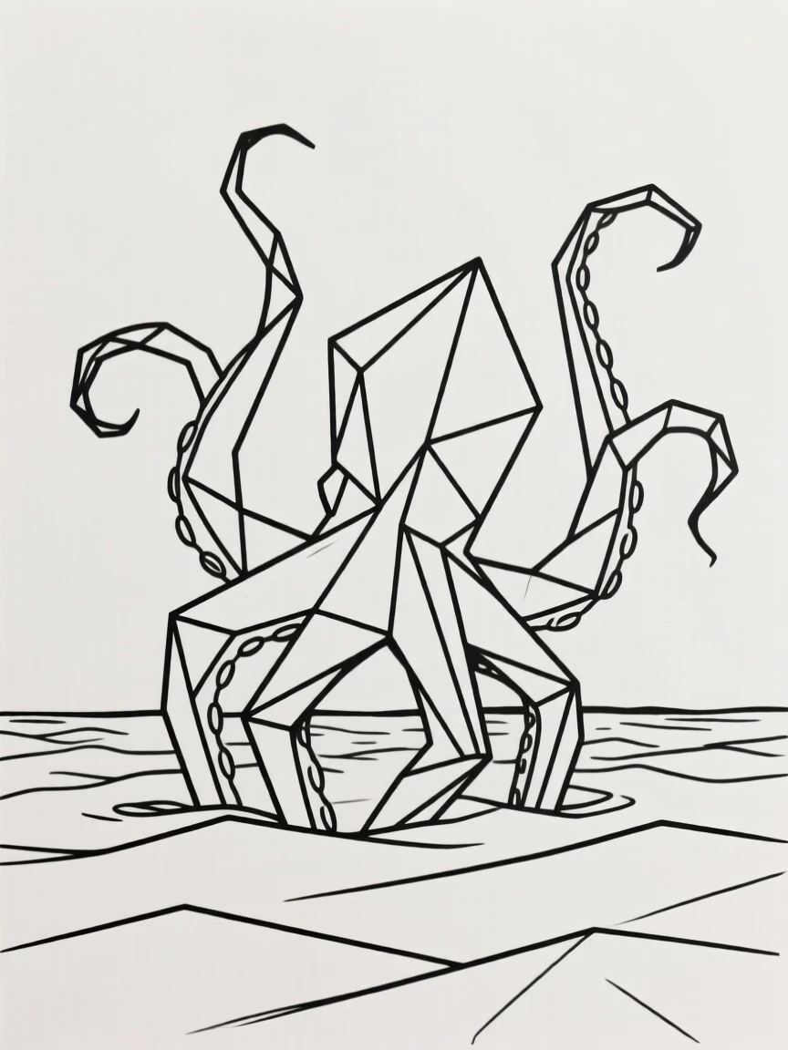 A kraken rising from the depths of the ocean