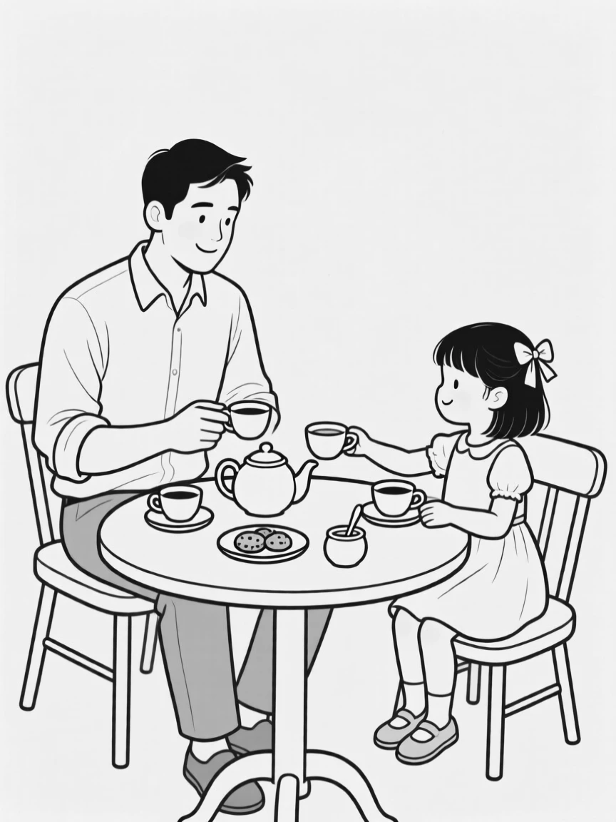 A father and daughter having a tea party together