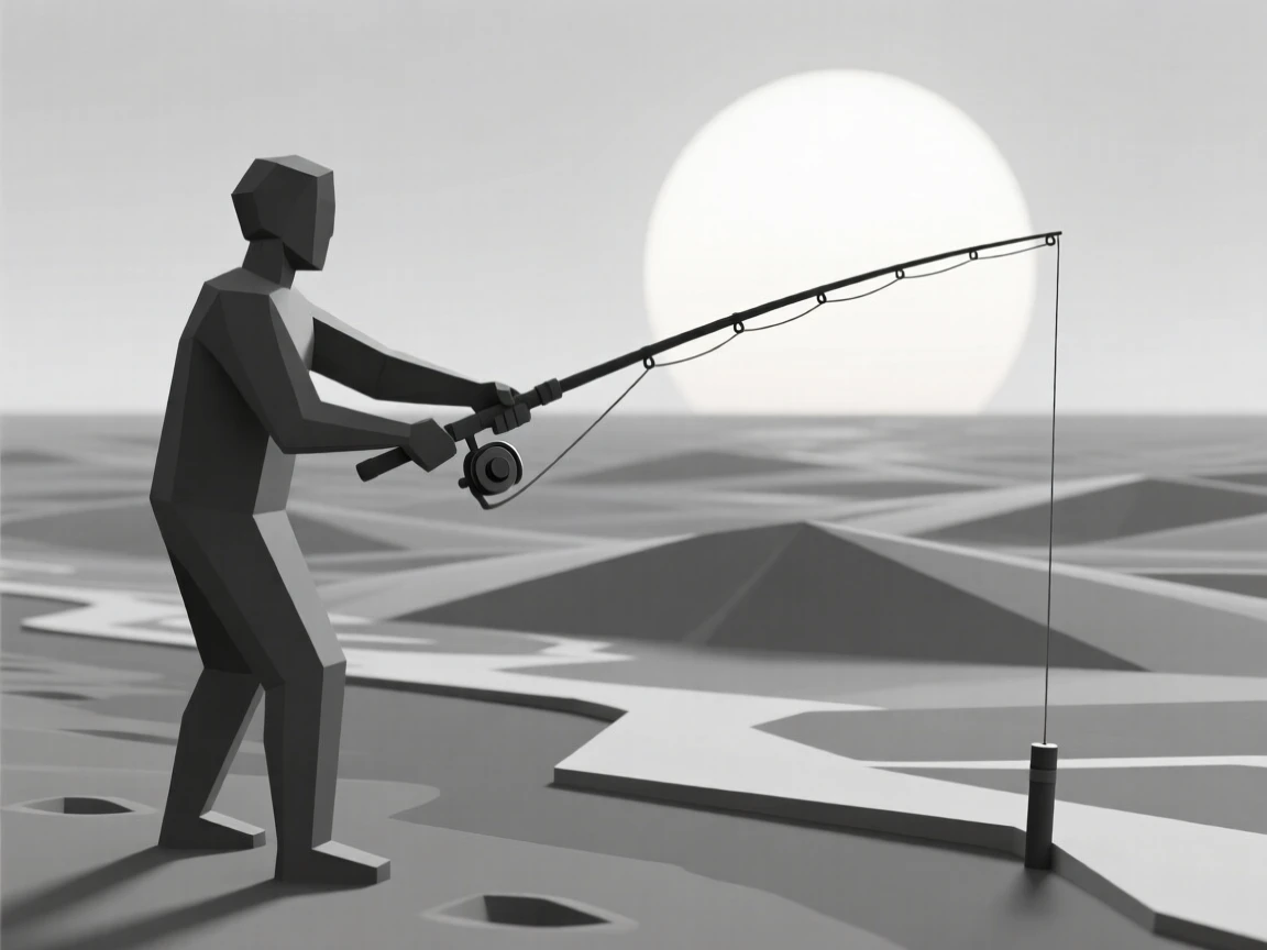 A fisherman casting a line at sunrise, on a windswept beach at dawn. the composition captures genuine, candid emotion. A gentle warmth radiates through the scene.