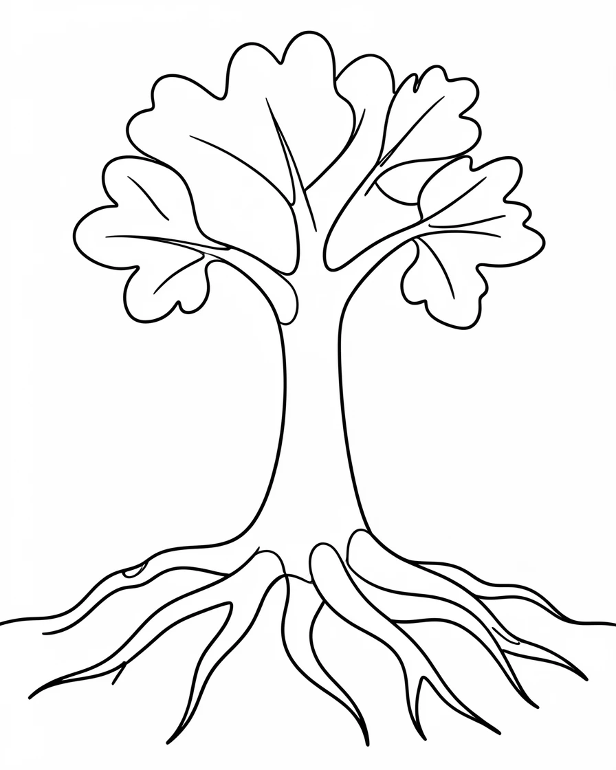 A massive fig tree with sprawling roots stretching across a jungle floor