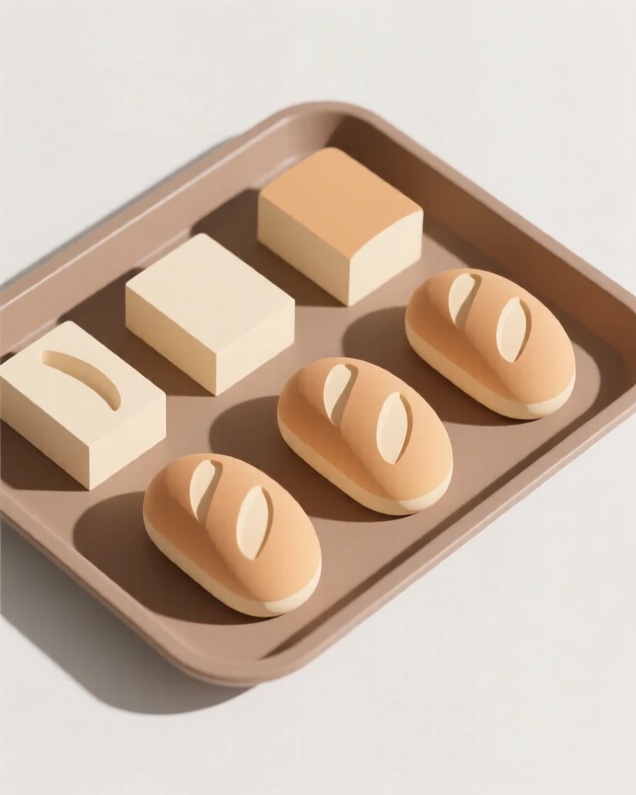 A tray of fresh baked bread loaves