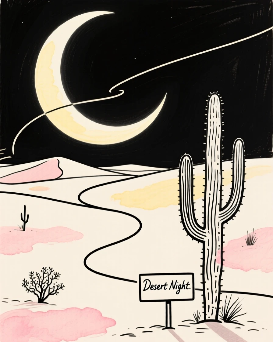 A moonlit desert landscape
