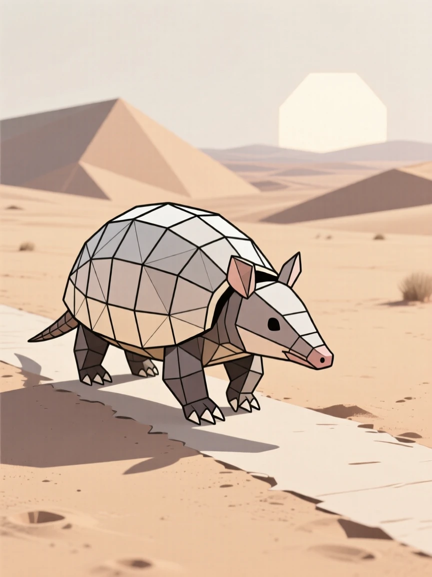 An armadillo walking across a desert path