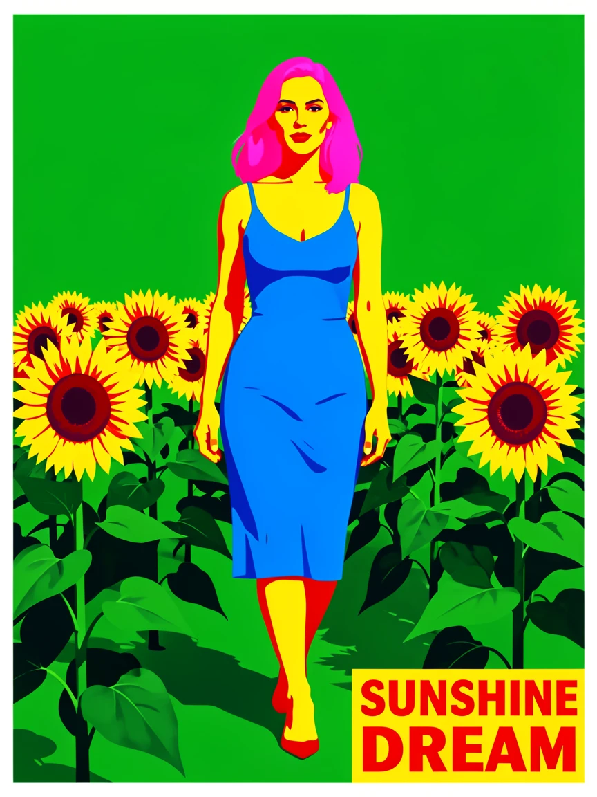 Woman walking through a field of sunflowers