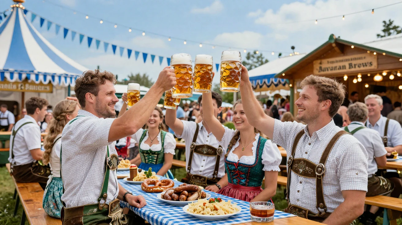 A traditional Oktoberfest celebration with steins raised high
