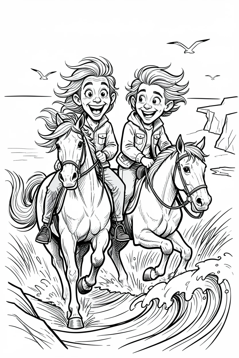 [Travel & Cultural Experiences] Vivid travel scene of a couple horseback riding along a wild Irish coastline, full of wonder and adventure