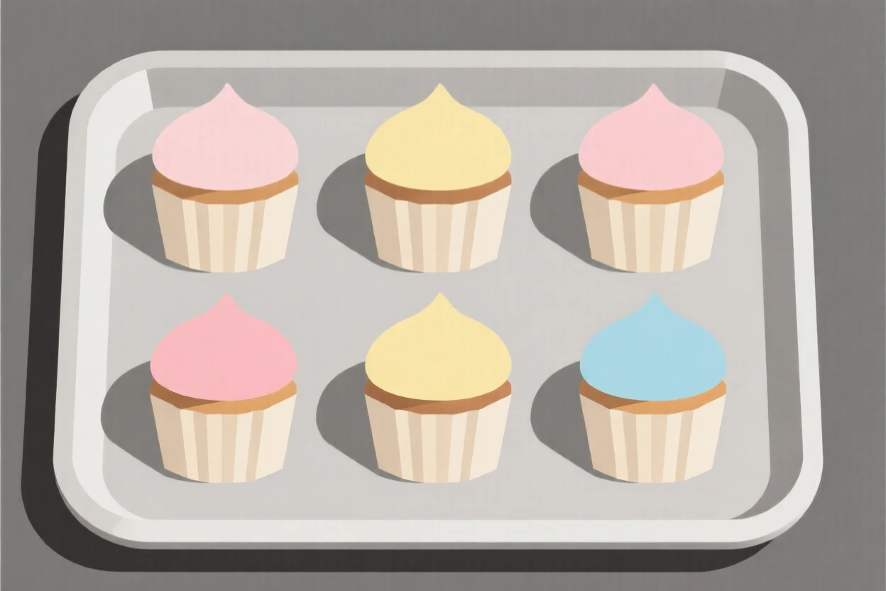 A tray of colorful cupcakes