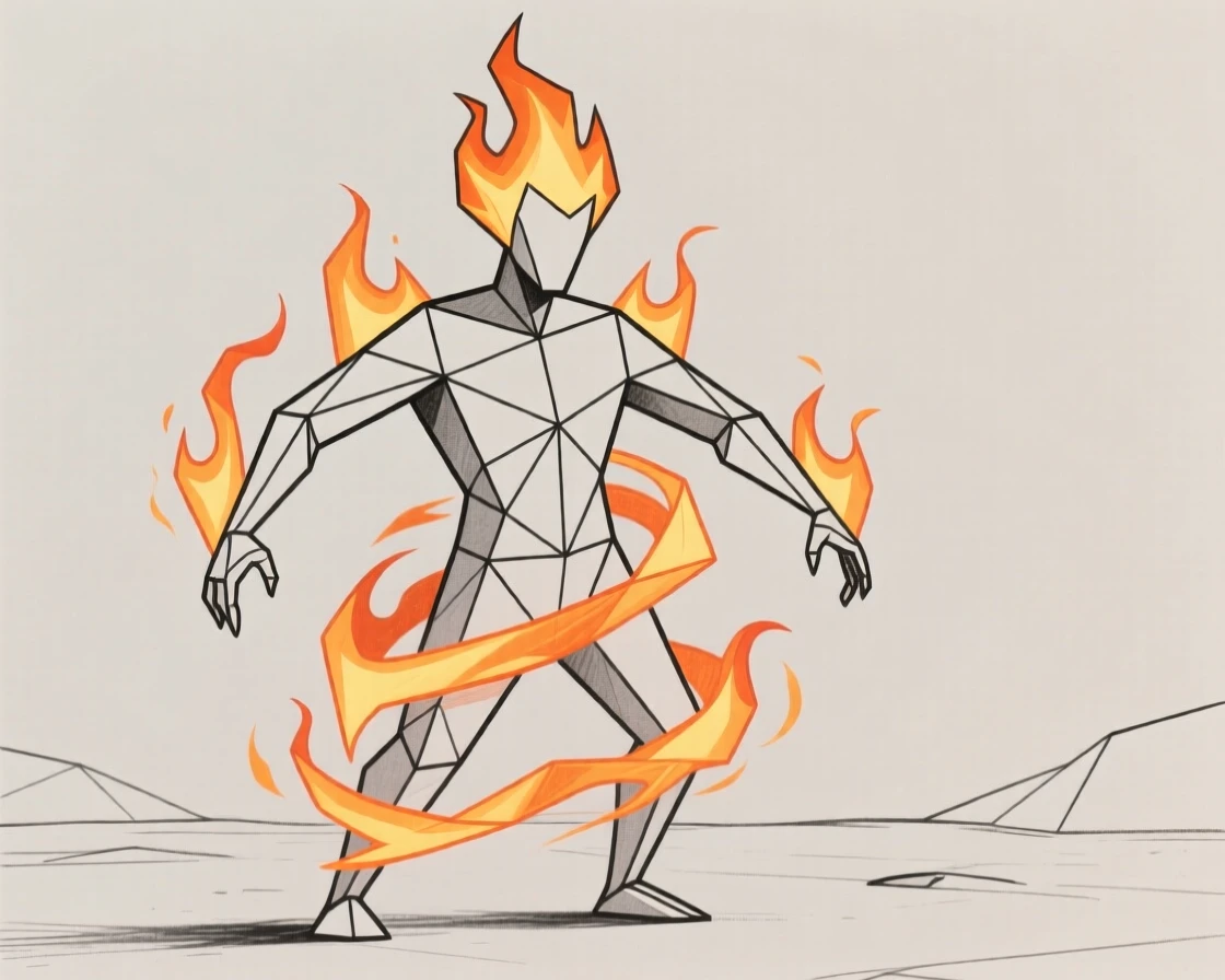 A fire elemental swirling with glowing flames