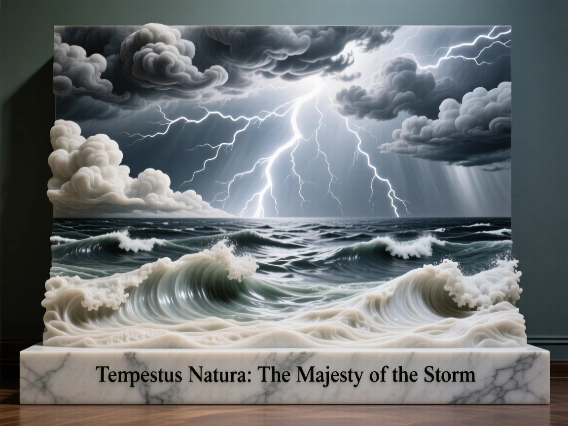 A sweeping, cinematic composition of a lightning storm over the open sea, capturing the raw beauty of the natural world