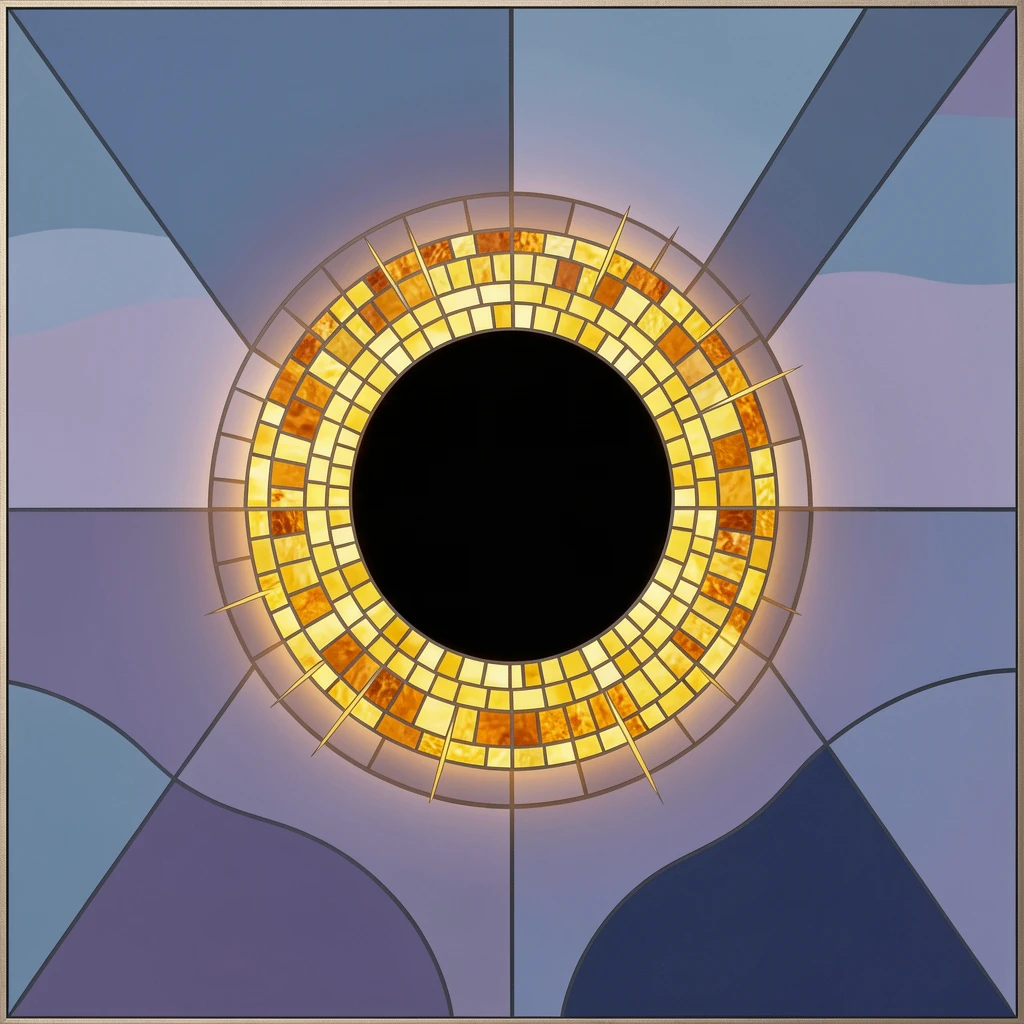 A dramatic solar eclipse with a glowing golden ring around darkness.