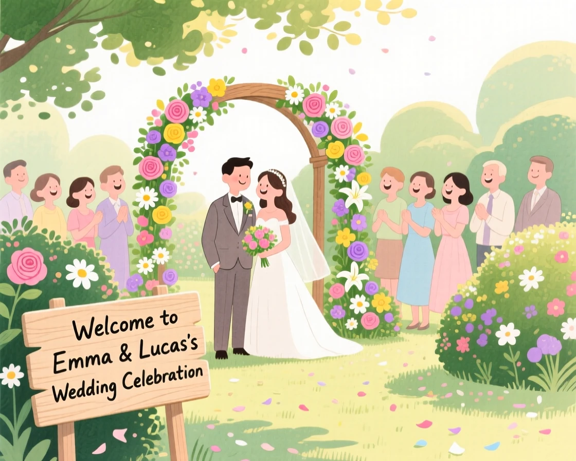 A wedding celebration in a flower-filled garden, full of warmth and laughter.