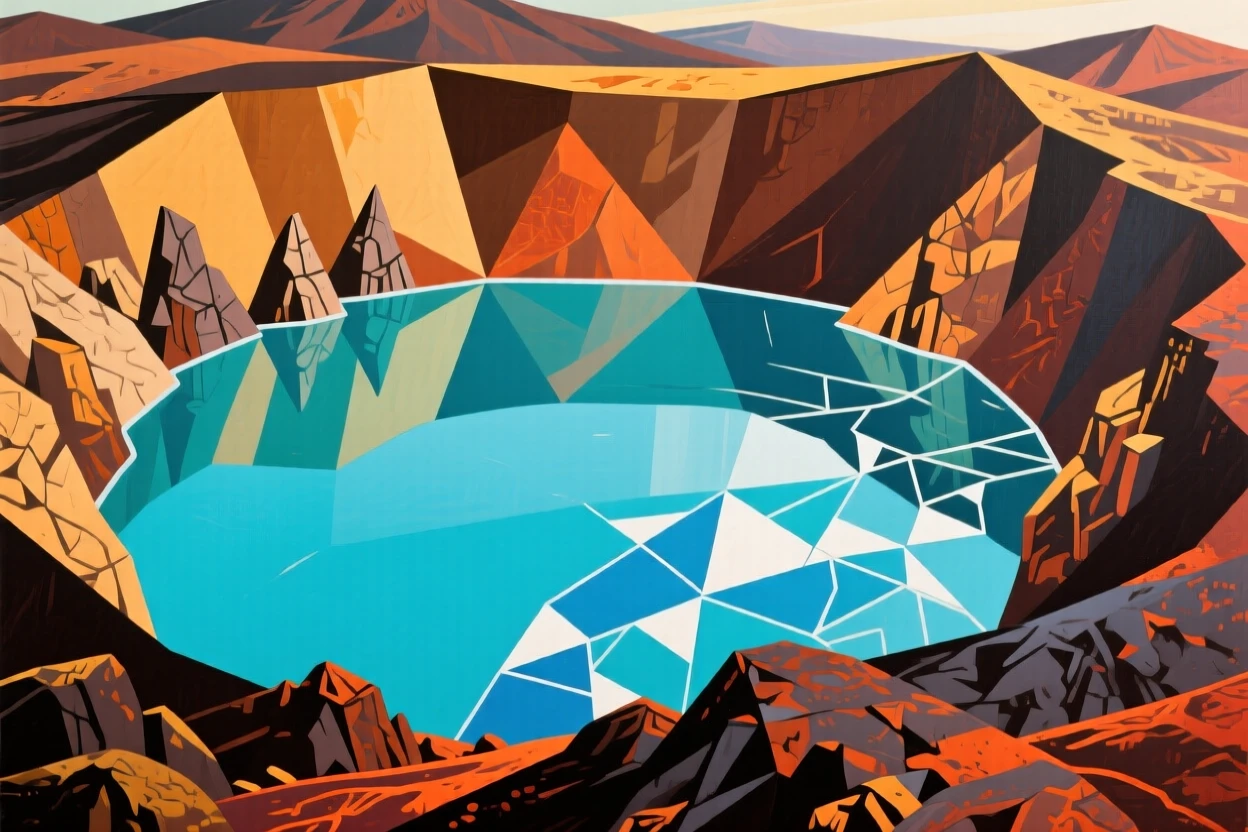 A volcanic crater lake shimmering an impossible shade of turquoise blue.