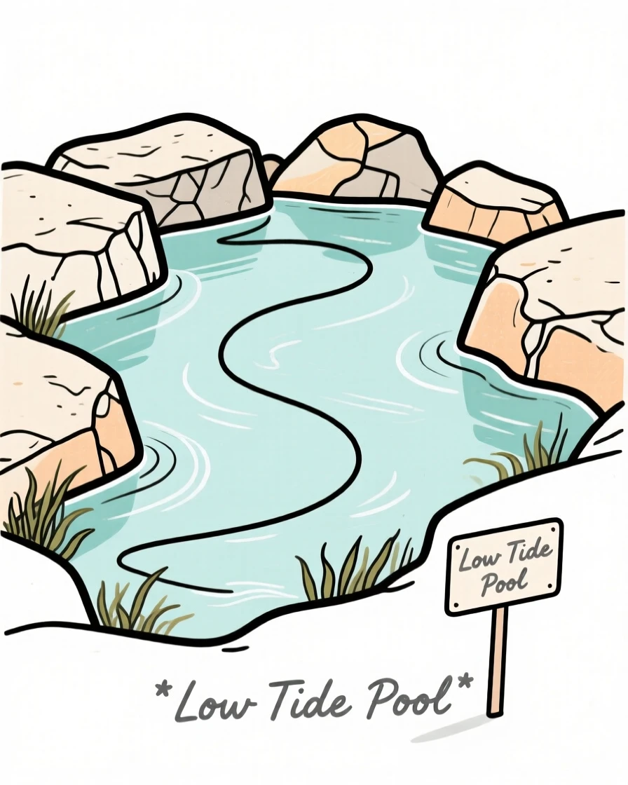 A rocky tide pool at low tide