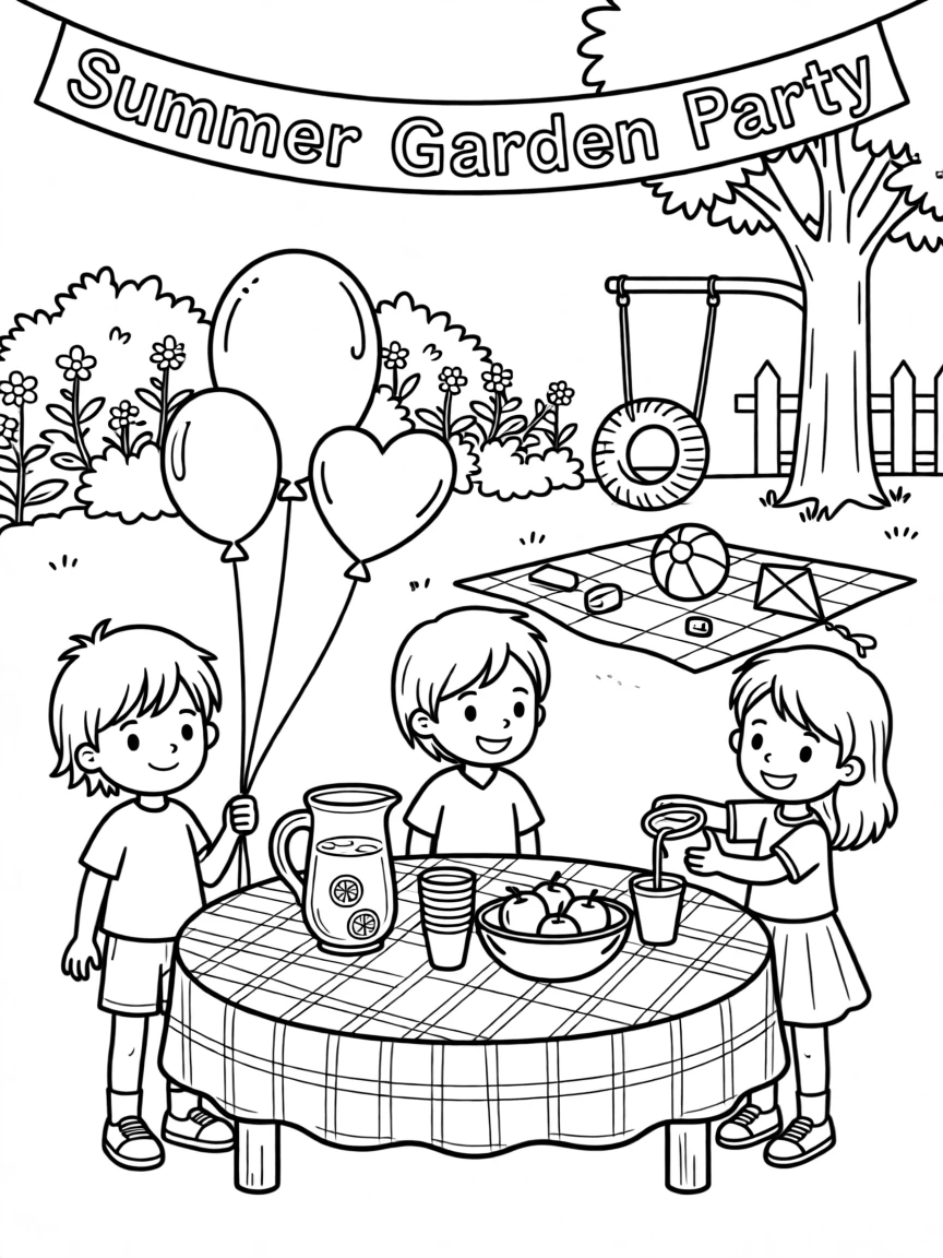 A summer garden party with balloons and lemonade
