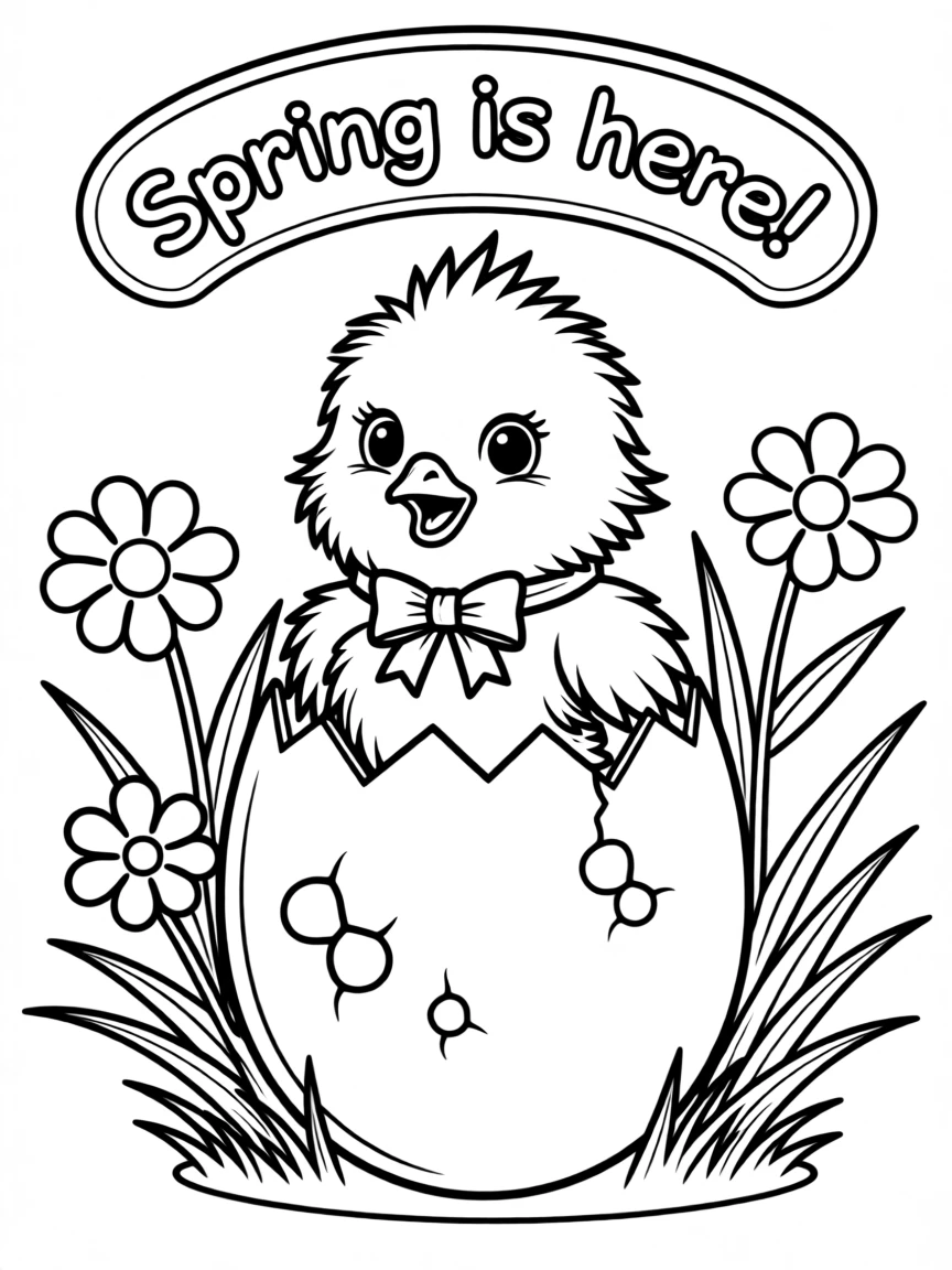 A spring egg hatching into a fuzzy baby chick