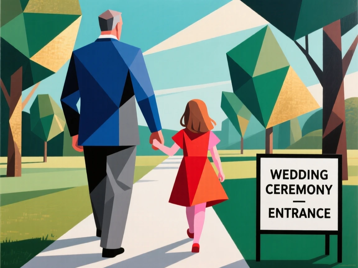 A father walking his daughter down the aisle at an outdoor wedding ceremony.