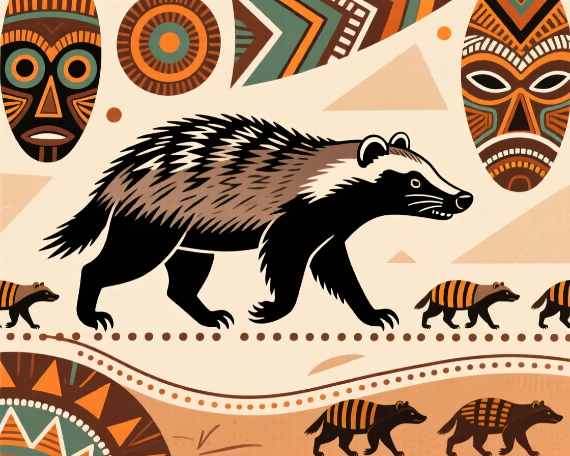 A honey badger moving in a slow migration line.