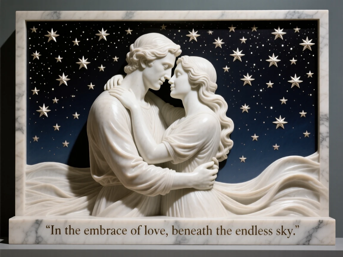 An emotionally powerful scene of a couple embracing under a starry sky, filled with warmth, tenderness, and connection
