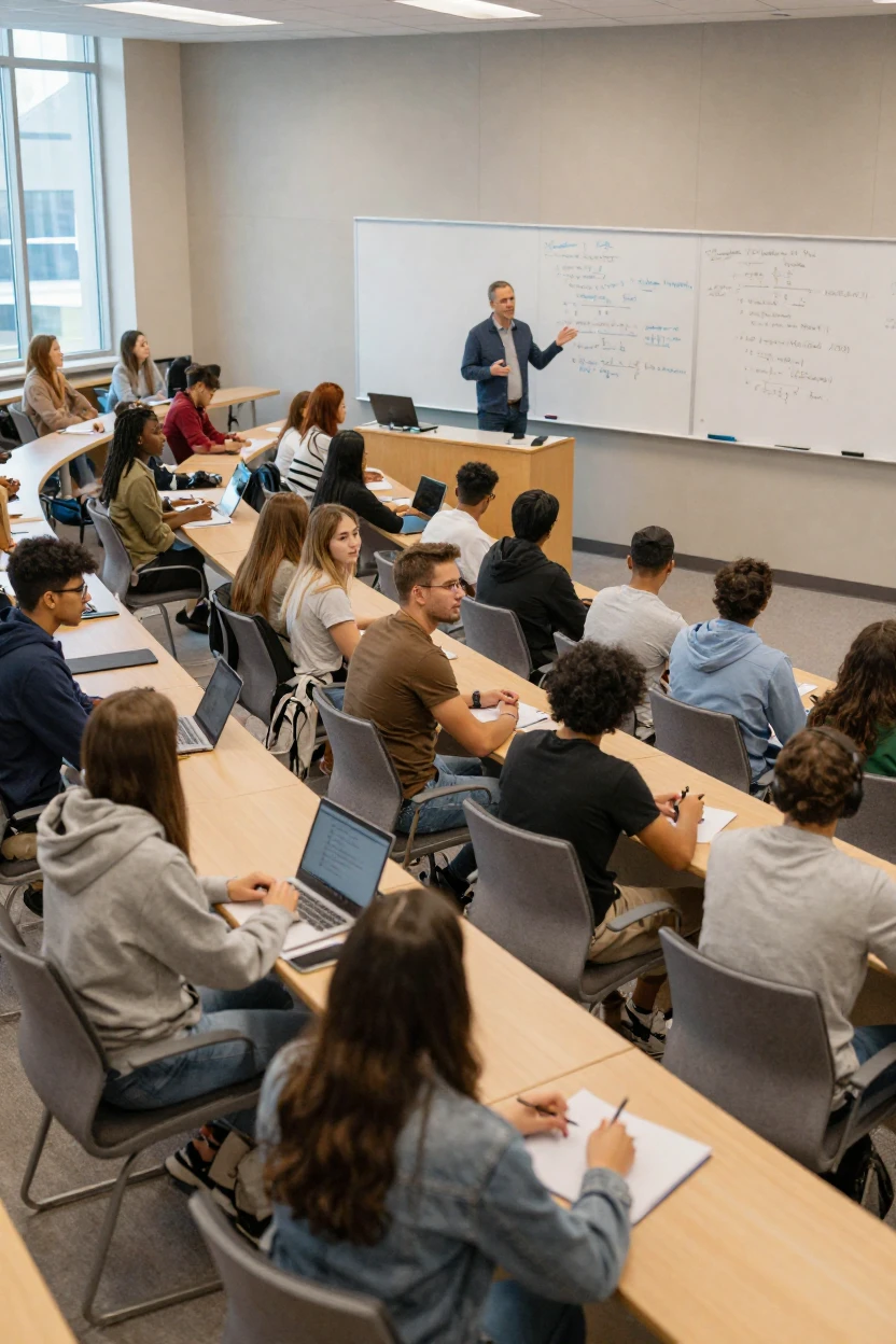 A university lecture hall filled with attentive students