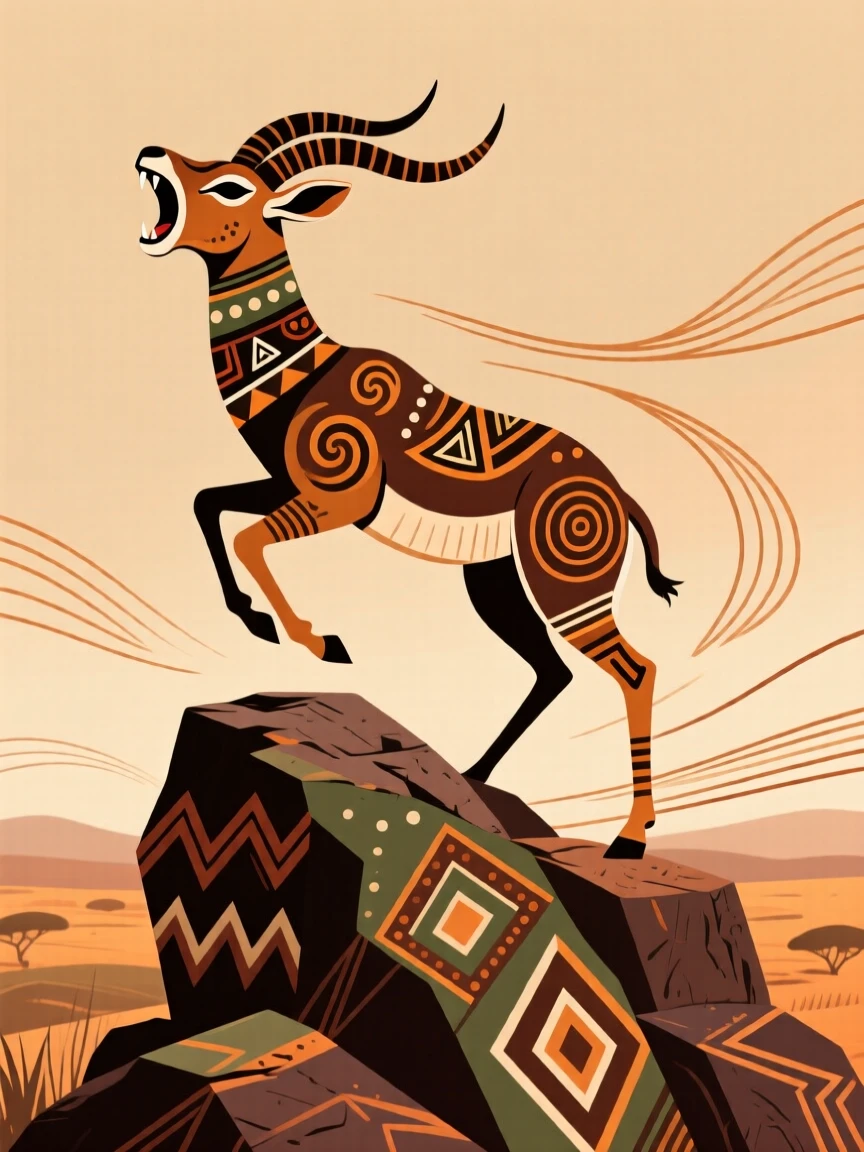 An impala roaring atop a rocky outcrop.