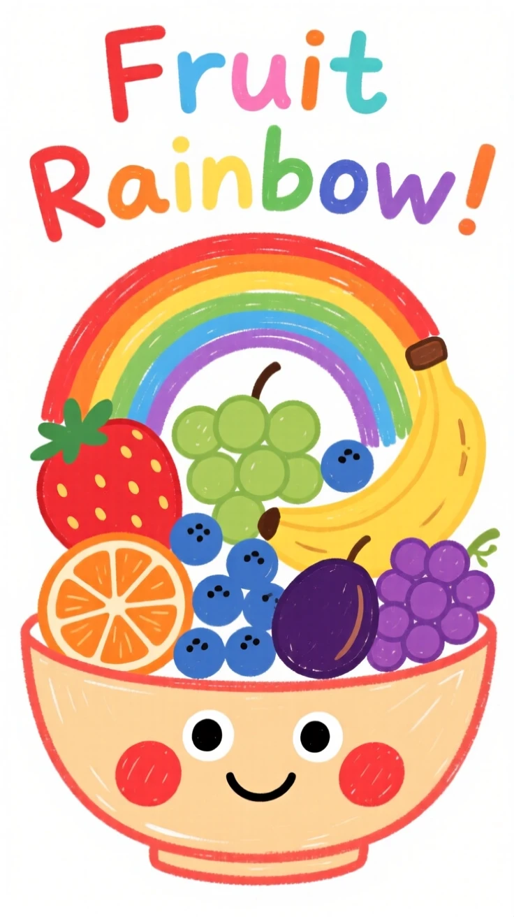 A colorful bowl of fresh fruit arranged like a rainbow.